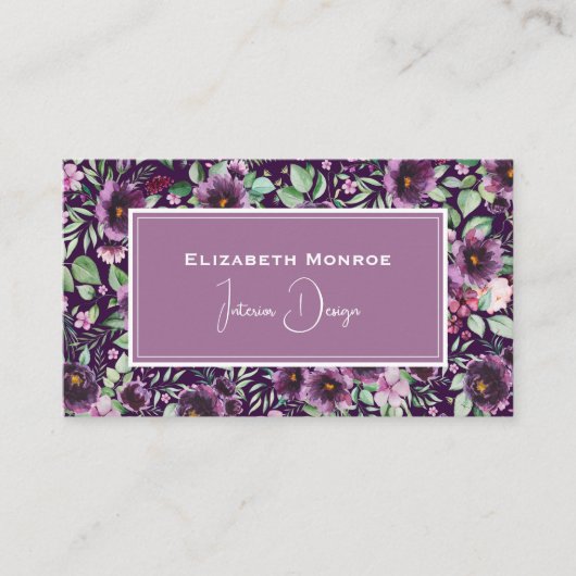 Paarse Pioenrozen Bloemen Interieur Design Visitekaartje (Voorkant)
