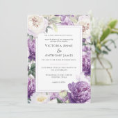 Paarse pioenrozen bloemenmoderne bruiloft kaart (Staand voorkant)