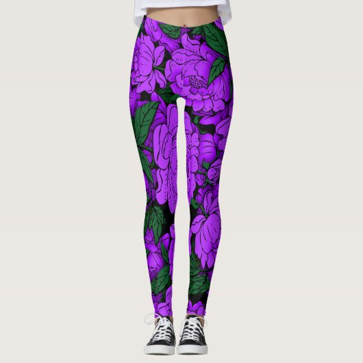 Paarse Pioenrozen Leggings (Voorkant)