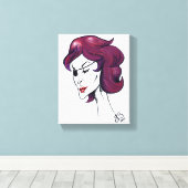 Paarse Piraat Dame Paars Haar Vrouw Tekening Kunst Canvas Afdruk (Insitu (Houten vloer))