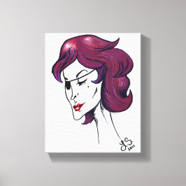 Paarse Piraat Dame Paars Haar Vrouw Tekening Kunst Canvas Afdruk