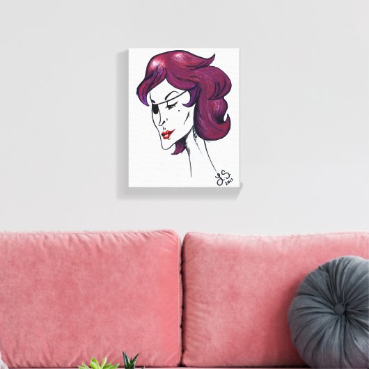 Paarse Piraat Dame Paars Haar Vrouw Tekening Kunst Canvas Afdruk (Insitu (Woonkamer))
