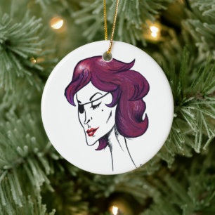 Paarse Piraat Dame Purperen Haren Vrouw Teken Kuns Keramisch Ornament