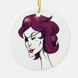 Paarse Piraat Dame Purperen Haren Vrouw Teken Kuns Keramisch Ornament