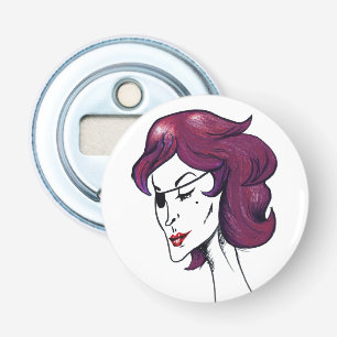 Paarse Piraat Dame Purperen Haren Vrouw Tekening K Button Flesopener