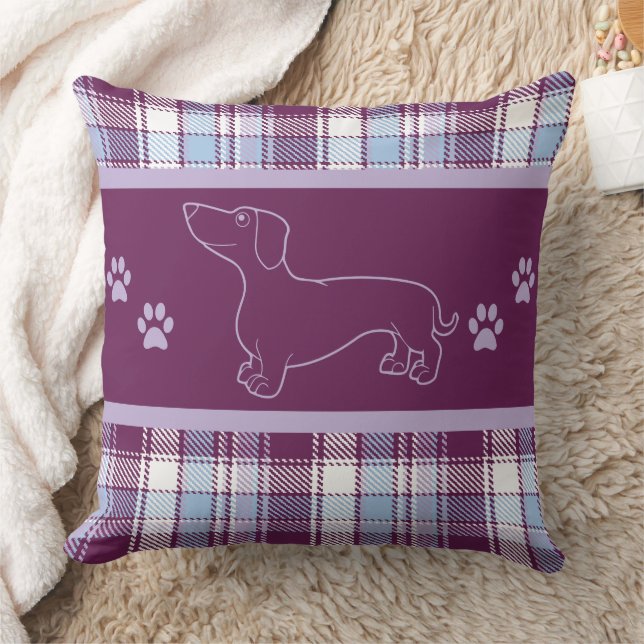 Paarse Plaid Dachshund Sierkussen (Deken)
