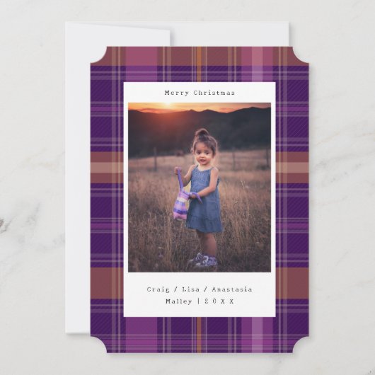 Paarse Plaid Kleur Veranderende Foto Kerst Kaart (Voorkant)