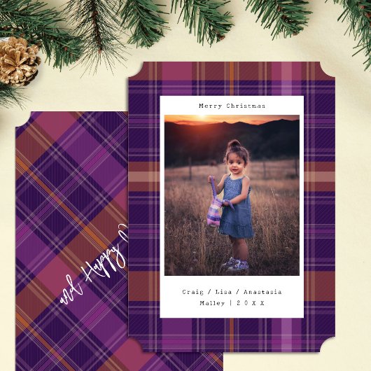 Paarse Plaid Kleur Veranderende Foto Kerst Kaart