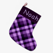 Paarse Plaid Monogram Grote Kerstkous Grote Kerstsok (Voorkant (Hangend))