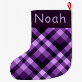 Paarse Plaid Monogram Grote Kerstkous Grote Kerstsok (Achterkant)