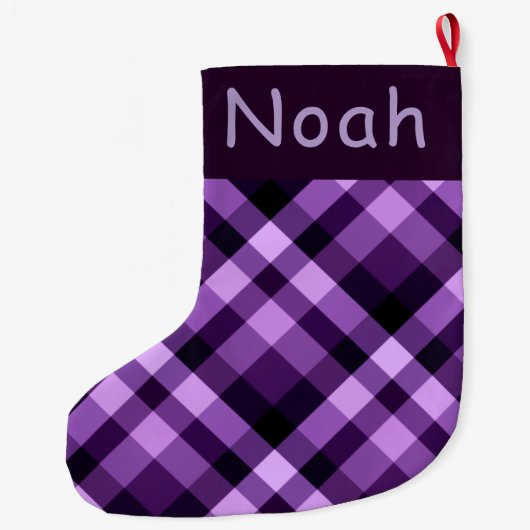 Paarse Plaid Monogram Grote Kerstkous Grote Kerstsok (Achterkant)