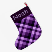 Paarse Plaid Monogram Grote Kerstkous Grote Kerstsok (Achterkant (Hangend))