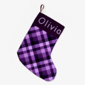 Paarse Plaid Monogram Kleine Kerstkous Kleine Kerstsok (Voorkant (Hangend))