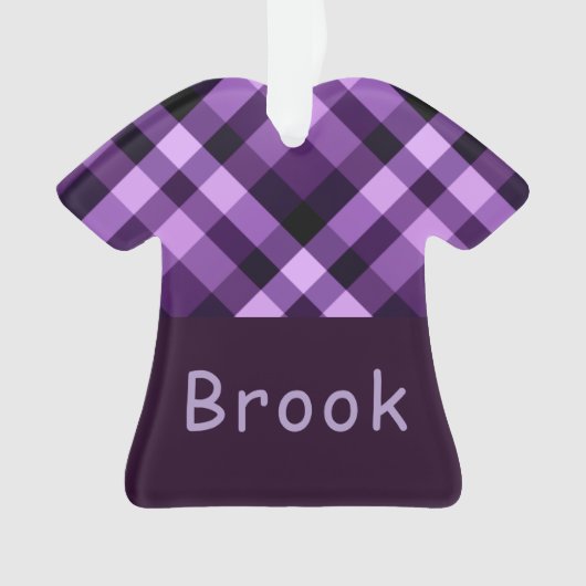 Paarse Plaid Monogram T-Shirt Acryl Ornament (voorkant)