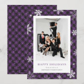 Paarse Plaid Sneeuwvlok Foto Bedrijf Feestdagenkaart (Voorkant / Achterkant)
