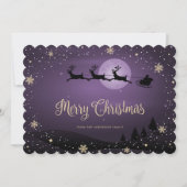 Paarse Plaid Snowflake Rendier Santa Claus Feestdagenkaart (Voorkant)