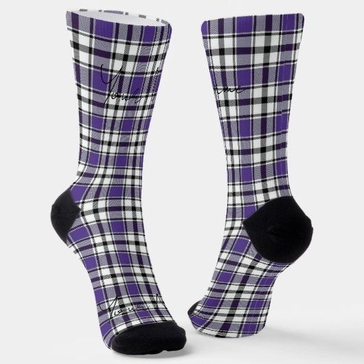Paarse Plaid Sokken met Naam HAMbWG (Gebogen)