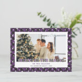 Paarse Plaid Stars Geloof Foto Kerst Kaart (Staand voorkant)