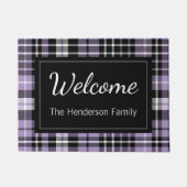 Paarse Plaid Welkom Monogrammed Familienaam Deurmat (Voorkant)