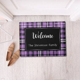 Paarse Plaid Welkom Monogrammed Familienaam Deurmat