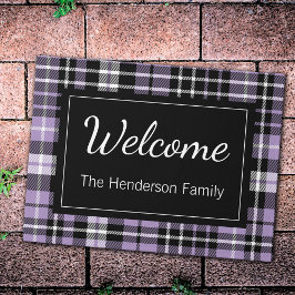 Paarse Plaid Welkom Monogrammed Familienaam Deurmat
