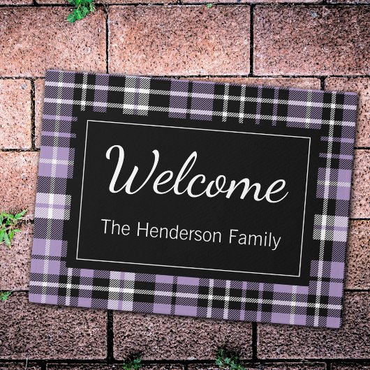 Paarse Plaid Welkom Monogrammed Familienaam Deurmat