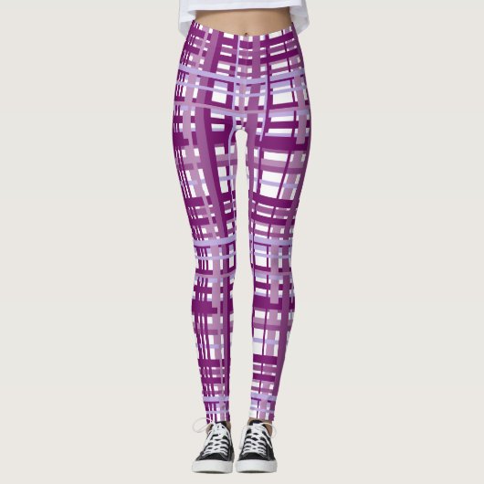 Paarse Plaid Yoga Broek Leggings (Voorkant)
