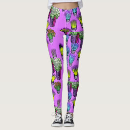 Paarse planten grassen leggings