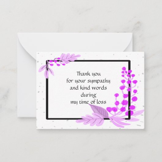 Paarse Planten op zwart Lijst Hartelijk dank Notitiekaartje (Voorkant)