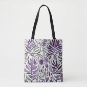 Paarse Planten Waterverf Kunst Tote Bag (Voorkant)