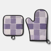 Paarse pleinen ovenwant & pannenlap set (Voorkant)