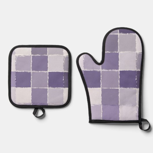 Paarse pleinen ovenwant & pannenlap set (Voorkant)