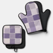 Paarse pleinen ovenwant & pannenlap set (Voorkant / Achterkant)