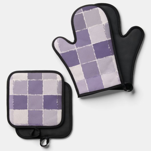 Paarse pleinen ovenwant & pannenlap set (Voorkant / Achterkant)