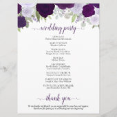 Paarse & Plum Bloemen Downloadbaar Trouwprogramma Kaart (Achterkant)
