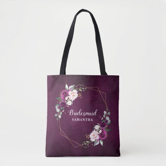 Paarse Plum Blush Roze Bloemen Bruidsmeisje cadeau Tote Bag (Voorkant)