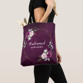 Paarse Plum Blush Roze Bloemen Bruidsmeisje cadeau Tote Bag (Dichtbij)