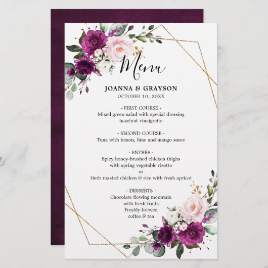 Paarse plum Blush roze roze Geometrische bruiloft  (Voorkant / Achterkant)