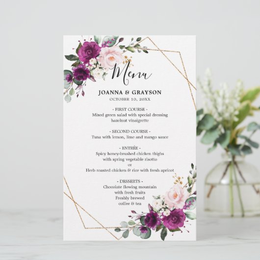 Paarse plum Blush roze roze Geometrische bruiloft  (Staand voorkant)