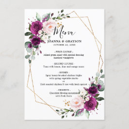 Paarse plum Blush roze roze Geometrische bruiloft Menu