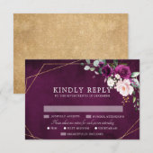 Paarse Plum Blush Roze Rozen Geometrische bruiloft RSVP Kaartje (Voorkant / Achterkant)