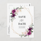 Paarse Plum Blush Rozen Geometric sparen de Datum Briefkaart (Voorkant / Achterkant)