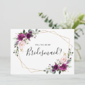 Paarse Plum Blush zal je mijn Bridesmaid zijn Kaart (Staand voorkant)