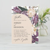 Paarse Plum Boho Tropical Floral Wedding Kaart (Staand voorkant)