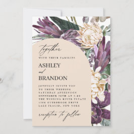 Paarse Plum Boho Tropical Floral Wedding Kaart