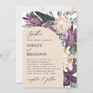 Paarse Plum Boho Tropical Floral Wedding Kaart