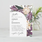 Paarse Plum Boho Tropical Floral Wedding Kaart (Staand voorkant)