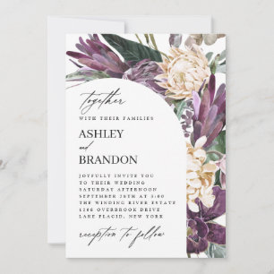 Paarse Plum Boho Tropical Floral Wedding Kaart