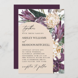 Paarse Plum Boho Tropical Floral Wedding Kaart