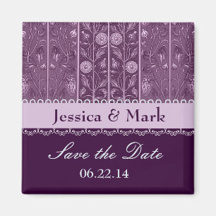 Paarse Plum Damask Save Date Wedding Magnet